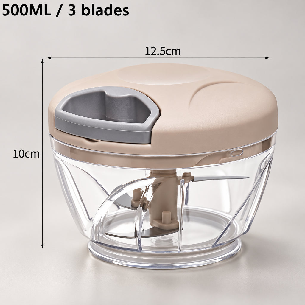 Picadora manual rosa de 500 ml con 3 cuchillas