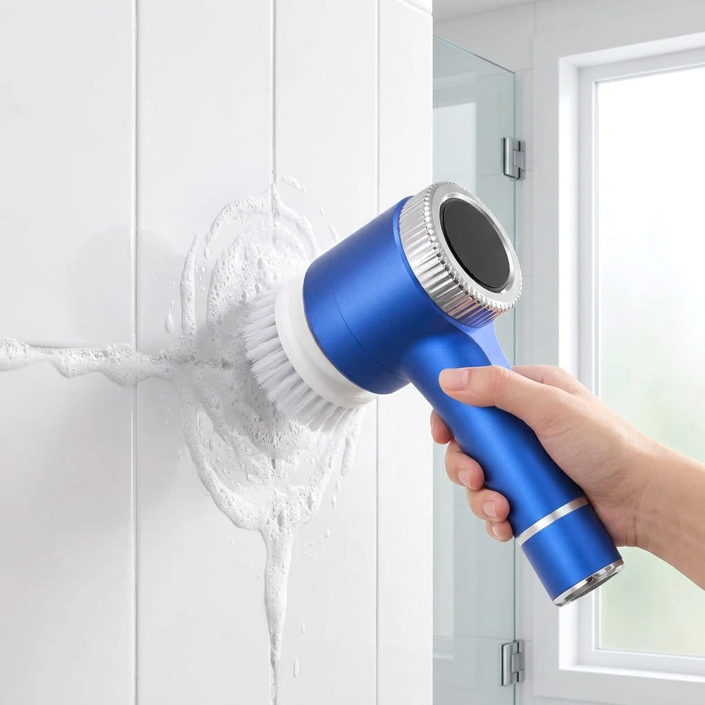 Cepillo eléctrico limpiando los azulejos del baño