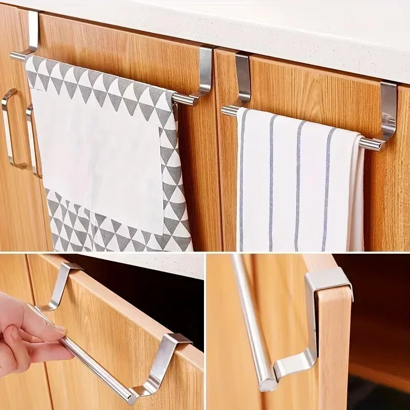 Towel Rack Over Door Towel Bar Hanging Holder Stainless Steel Bathroom Kitchen Cabinet Towel Rag Rack Towel Hanger