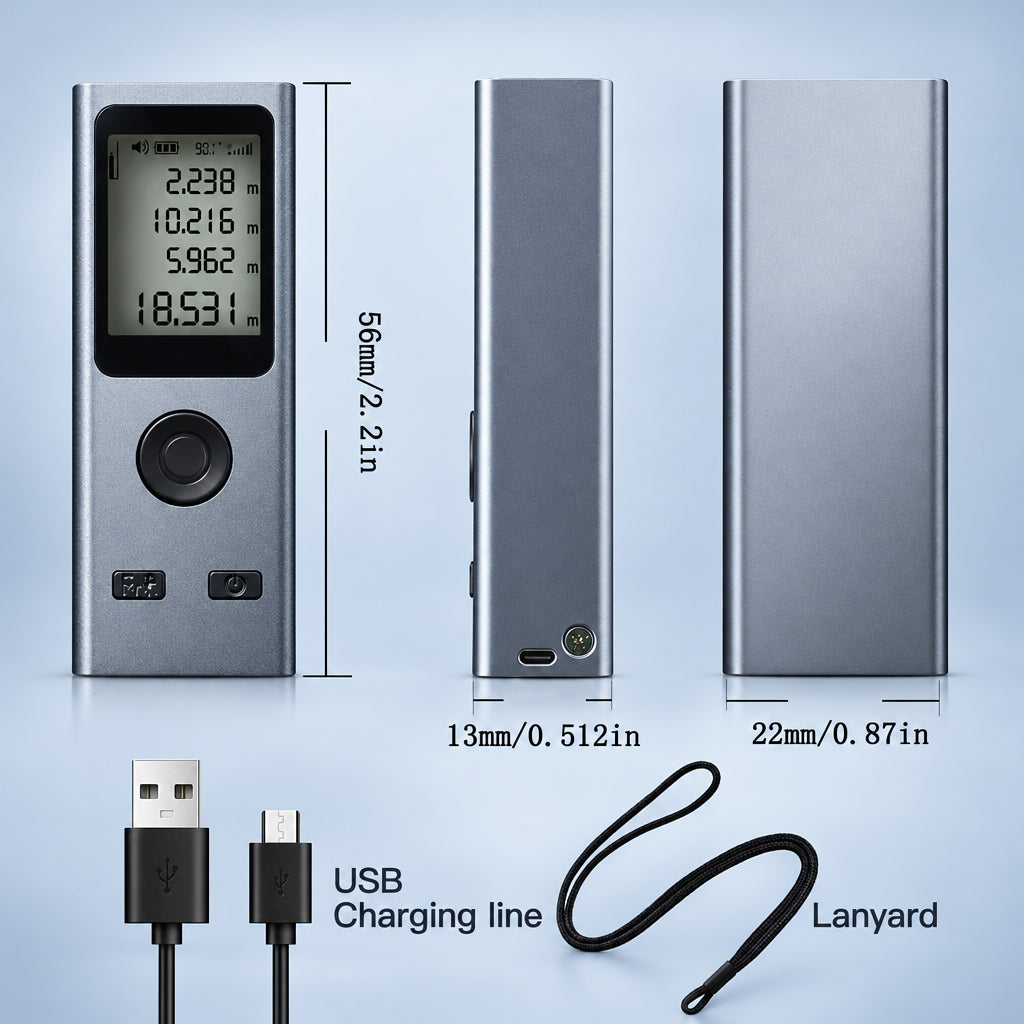 Medidor láser con cable USB y cordón