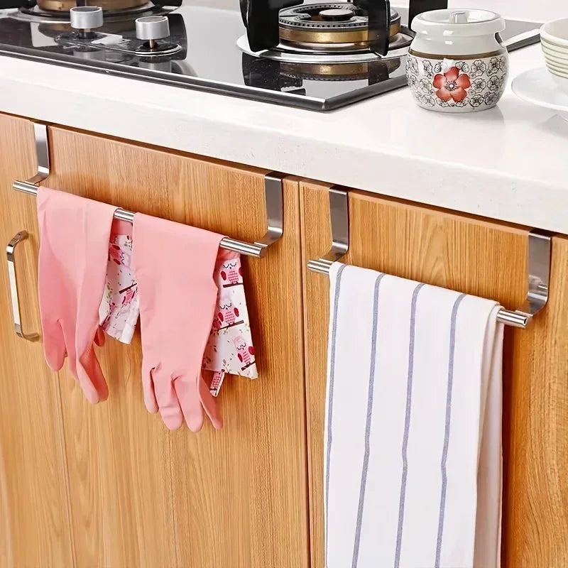 Towel Rack Over Door Towel Bar Hanging Holder Stainless Steel Bathroom Kitchen Cabinet Towel Rag Rack Towel Hanger