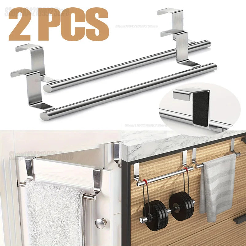 Towel Rack Over Door Towel Bar Hanging Holder Stainless Steel Bathroom Kitchen Cabinet Towel Rag Rack Towel Hanger