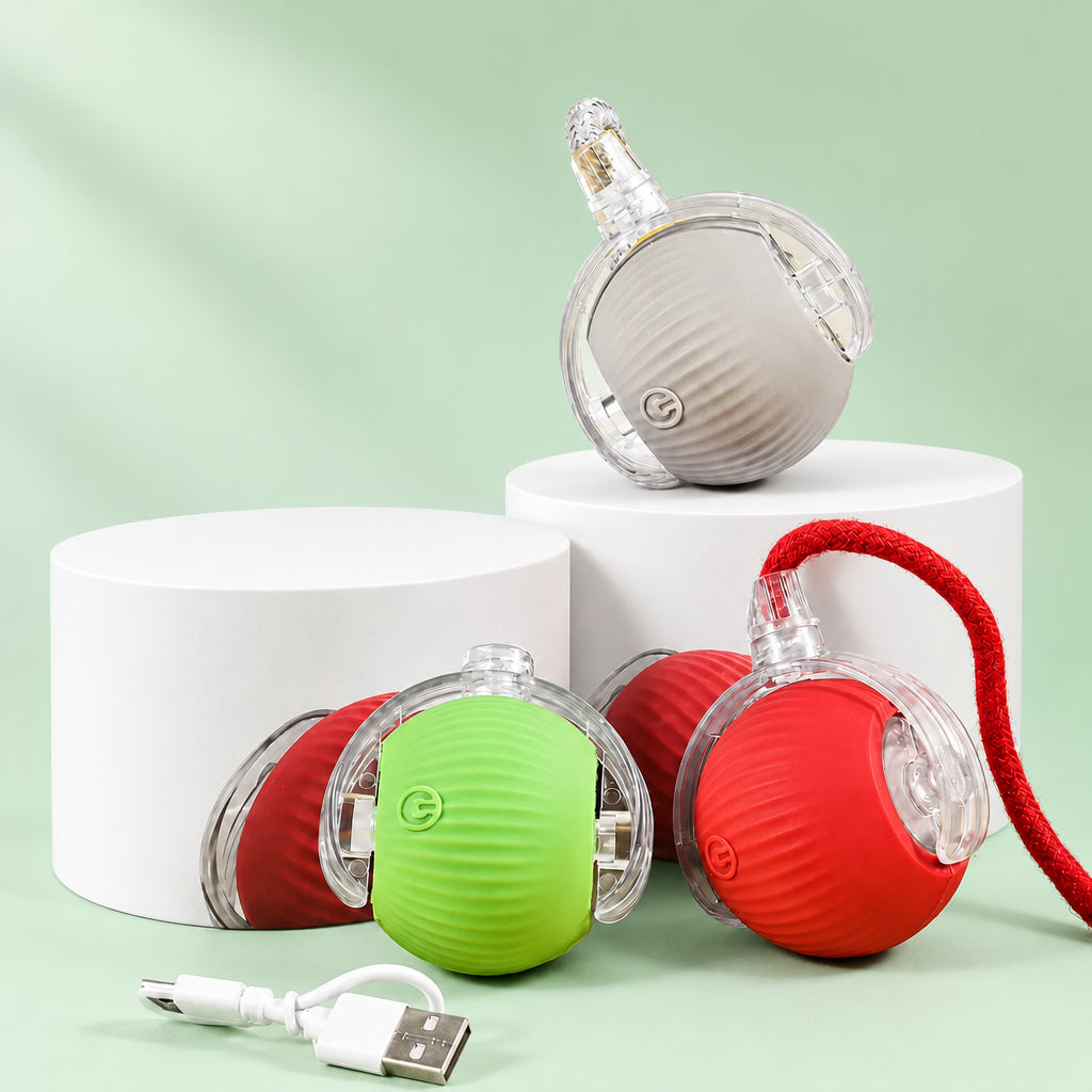 Pelota interactiva en gris, verde y rojo