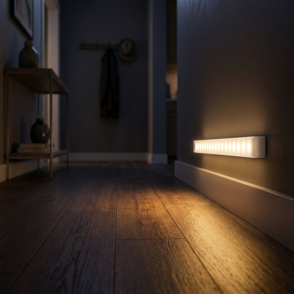 Luz LED con sensor de movimiento iluminando el pasillo de casa