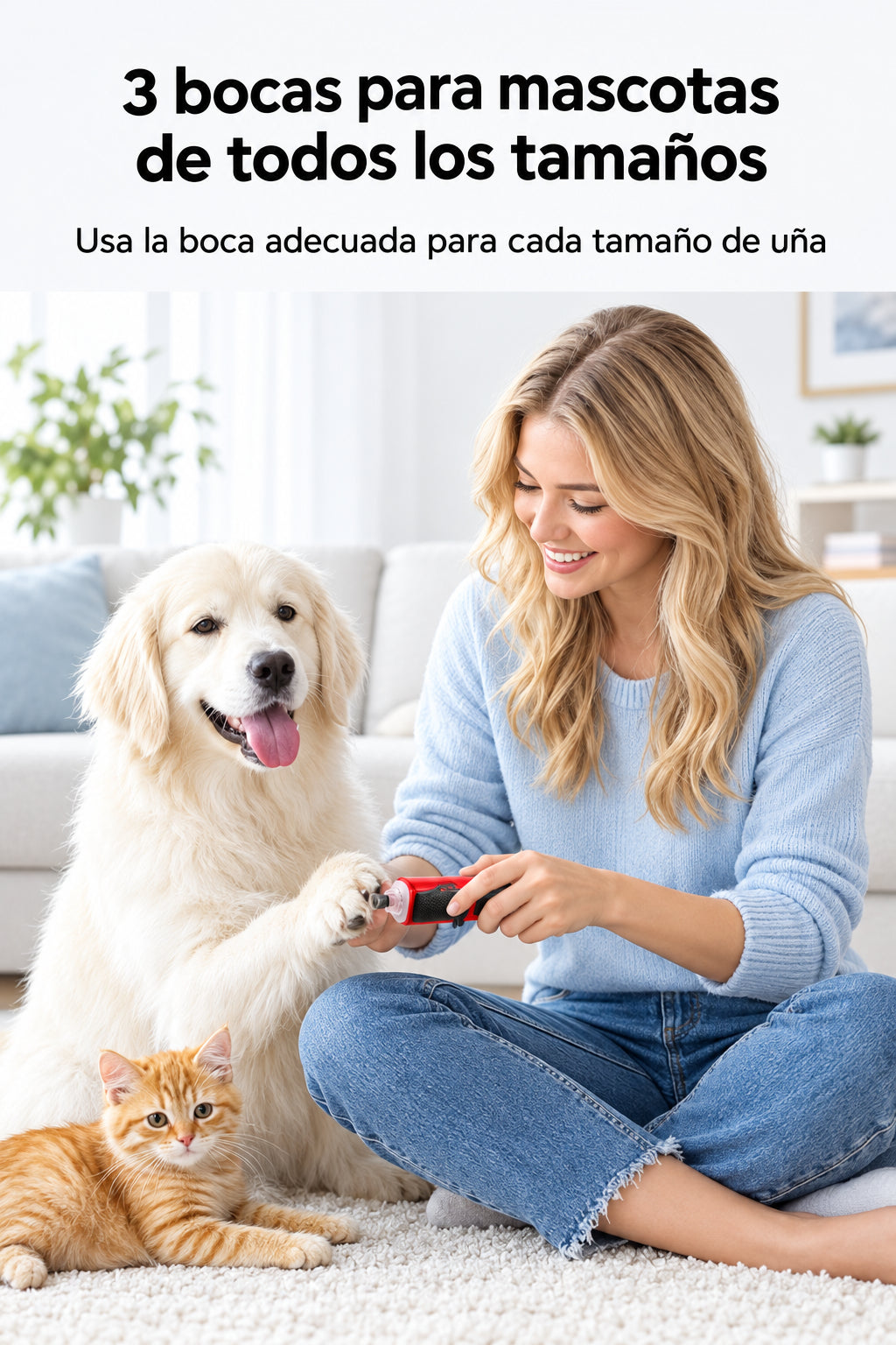 Lima de uñas eléctrica con 3 bocas para perros y gatos